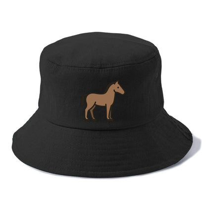 Horse - Brown standing pose flat side profile - Bucket Hat - Black
