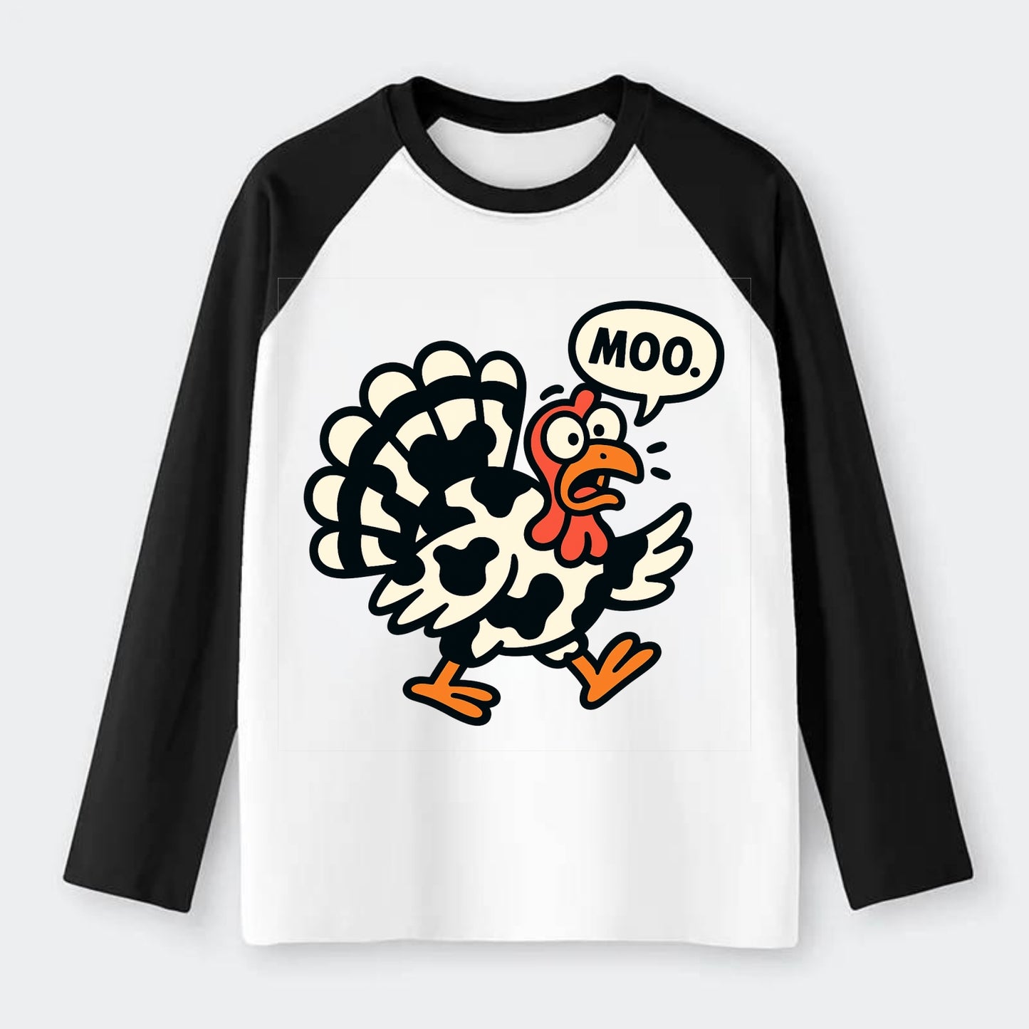 Mooing Turkey - Raglan Long Sleeve T-Shirt - Black