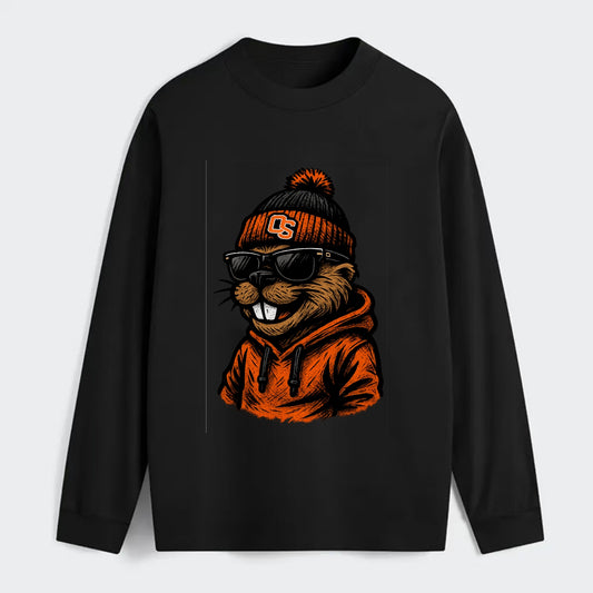 Corvallis Beaver wearing Oregon State beanie with OS patch - Classic Long Sleeve Shirt - Black