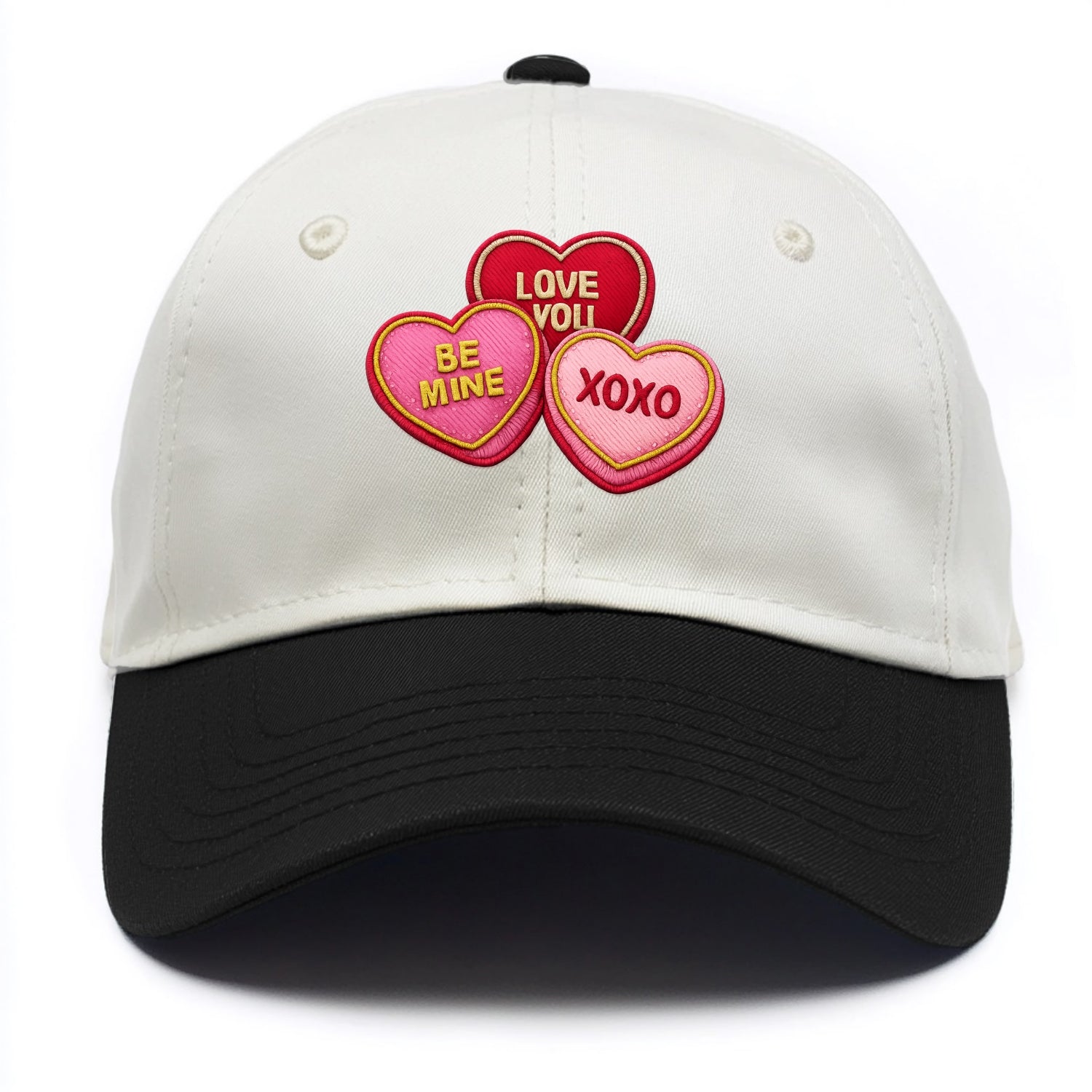 VALENTINES HEARTS - candy hearts in pink and red , love day - Two Tone Cap - Black