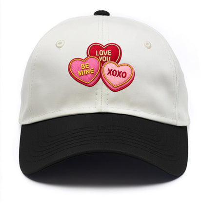 VALENTINES HEARTS - candy hearts in pink and red , love day - Two Tone Cap - Black