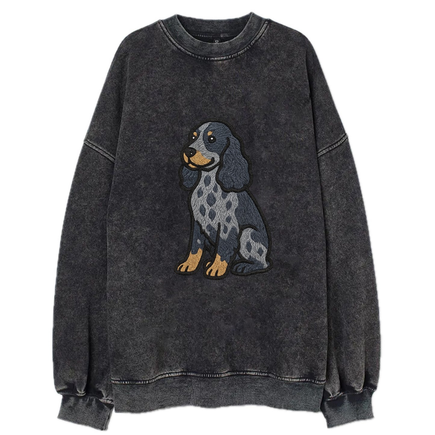 English Cocker Spaniel - Blue roan embroidered sitting pose - Vintage Sweatshirt - Black