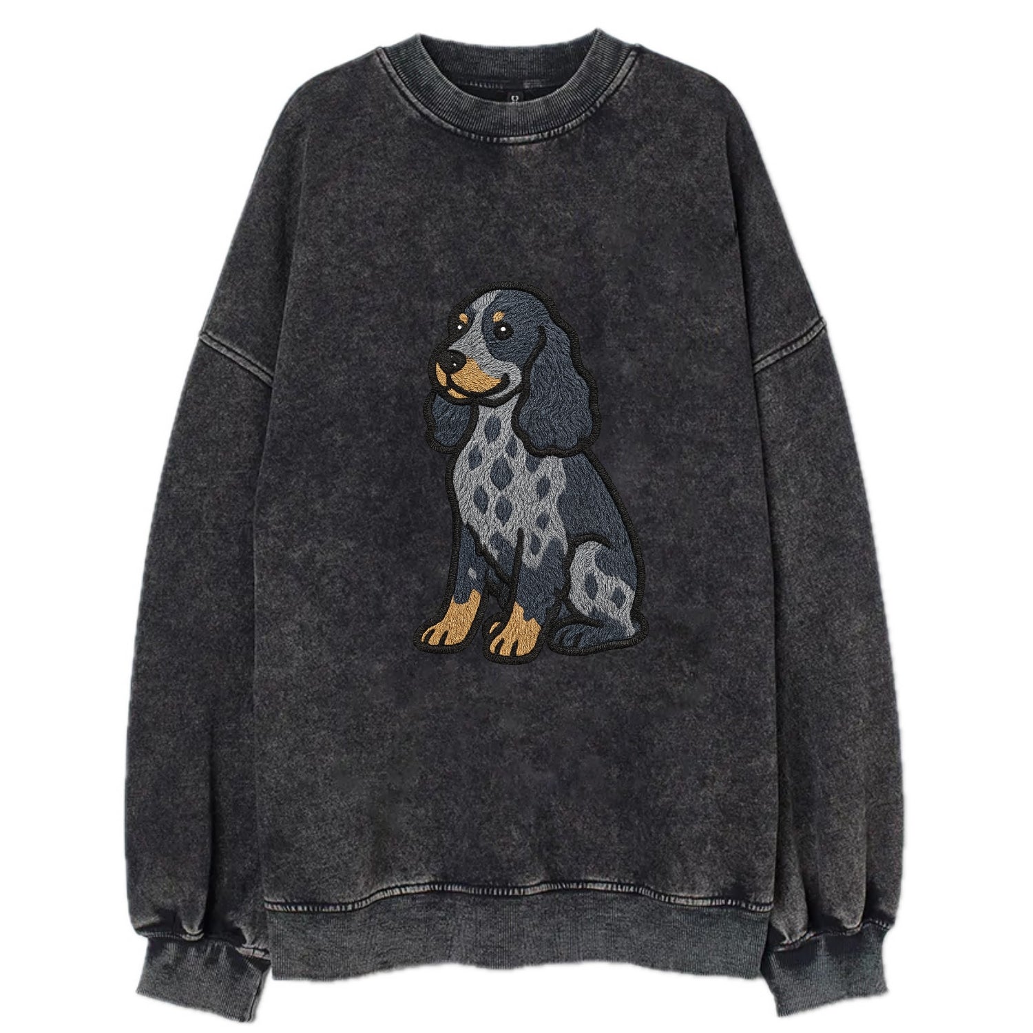 English Cocker Spaniel - Blue roan embroidered sitting pose - Vintage Sweatshirt - Black
