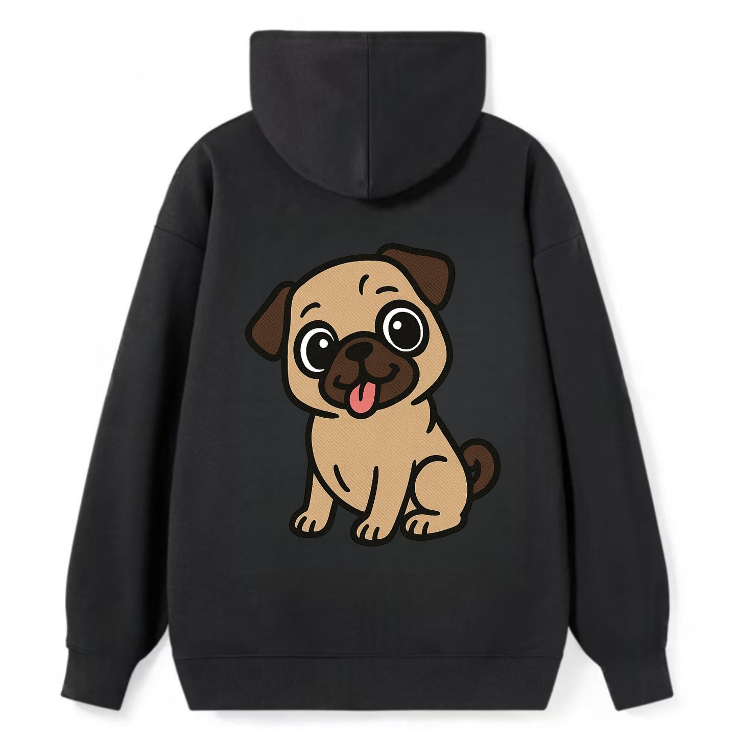 Pug - Tilted head with tongue out - Classic Pullover Hoodie - Black
