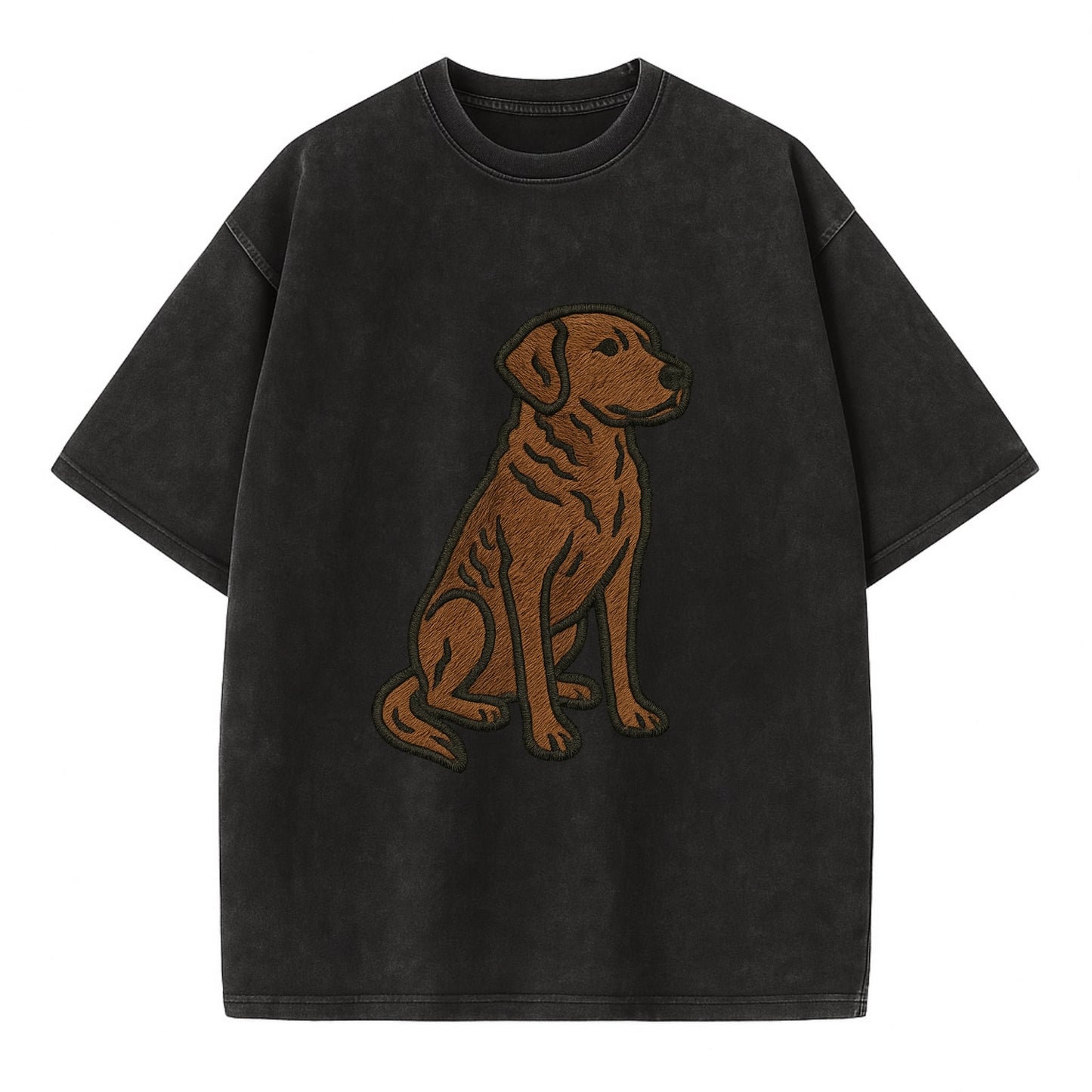 Chesapeake Bay Retriever - Brown wavy coat embroidered sitting pose - Vintage T-shirt - Black
