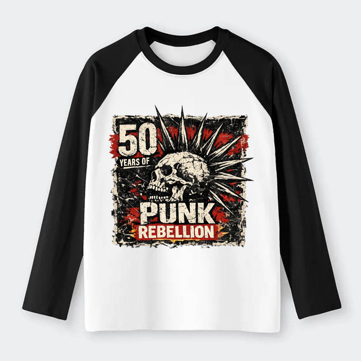 MOHAWK RISING | Spiked hair silhouette | Liberty spikes | Punk - Raglan Long Sleeve T-Shirt - Black