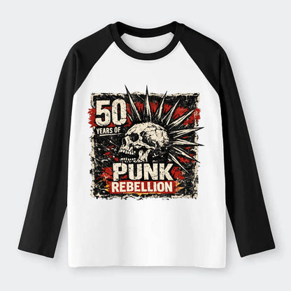 MOHAWK RISING | Spiked hair silhouette | Liberty spikes | Punk - Raglan Long Sleeve T-Shirt - Black