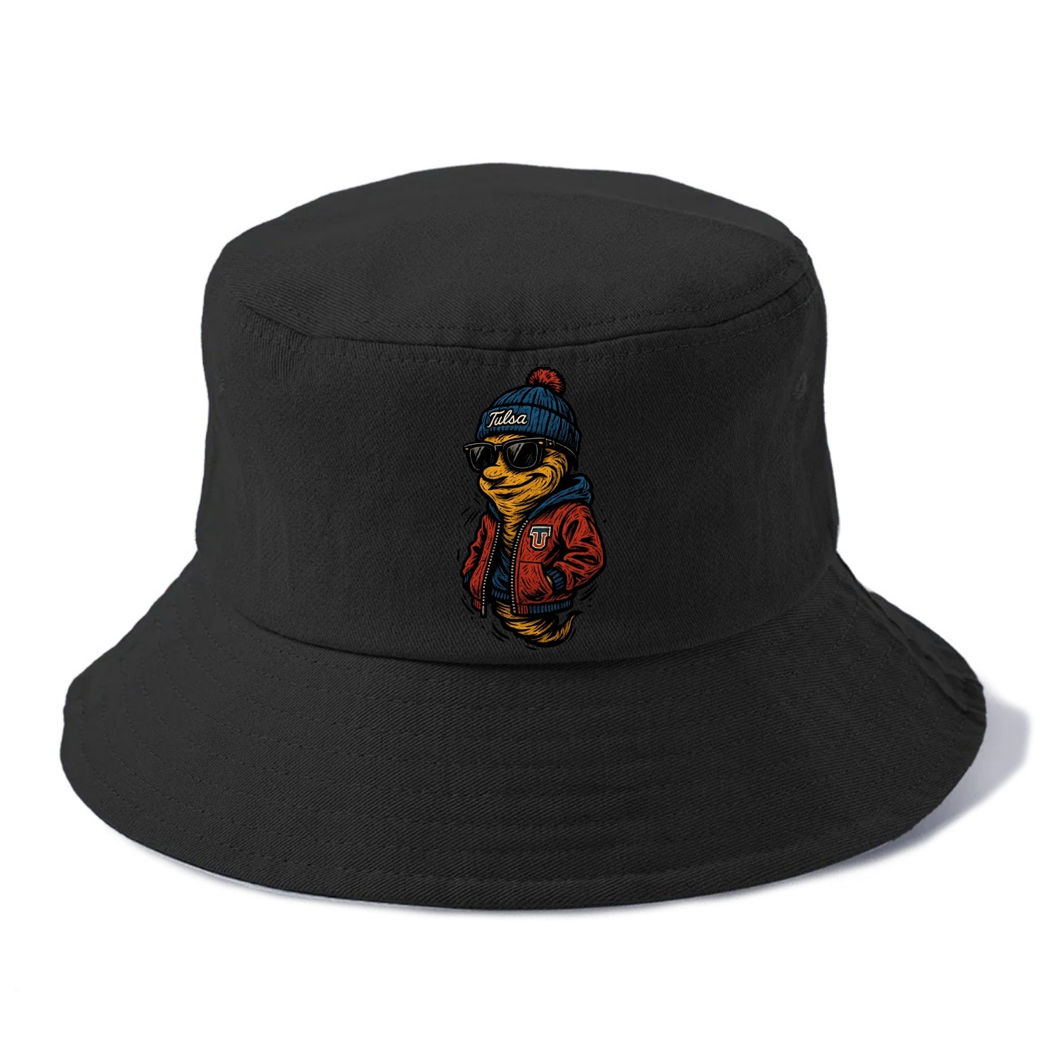 Tulsa Hurricane wearing Tulsa beanie with TU patch - Bucket Hat - Black