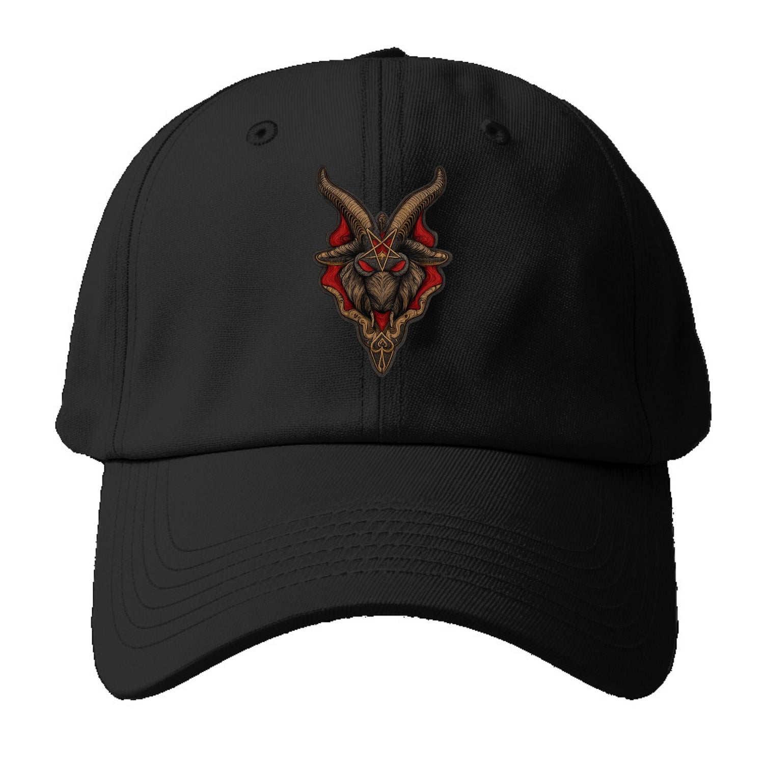 BAPHOMET HEAD - goat head symbol in black and red , occult - Baseball Cap - Black