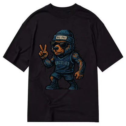 Memphis Grizzly Bear wearing Grizzlies navy and light blue beanie with Beale - Classic T-shirt - Black