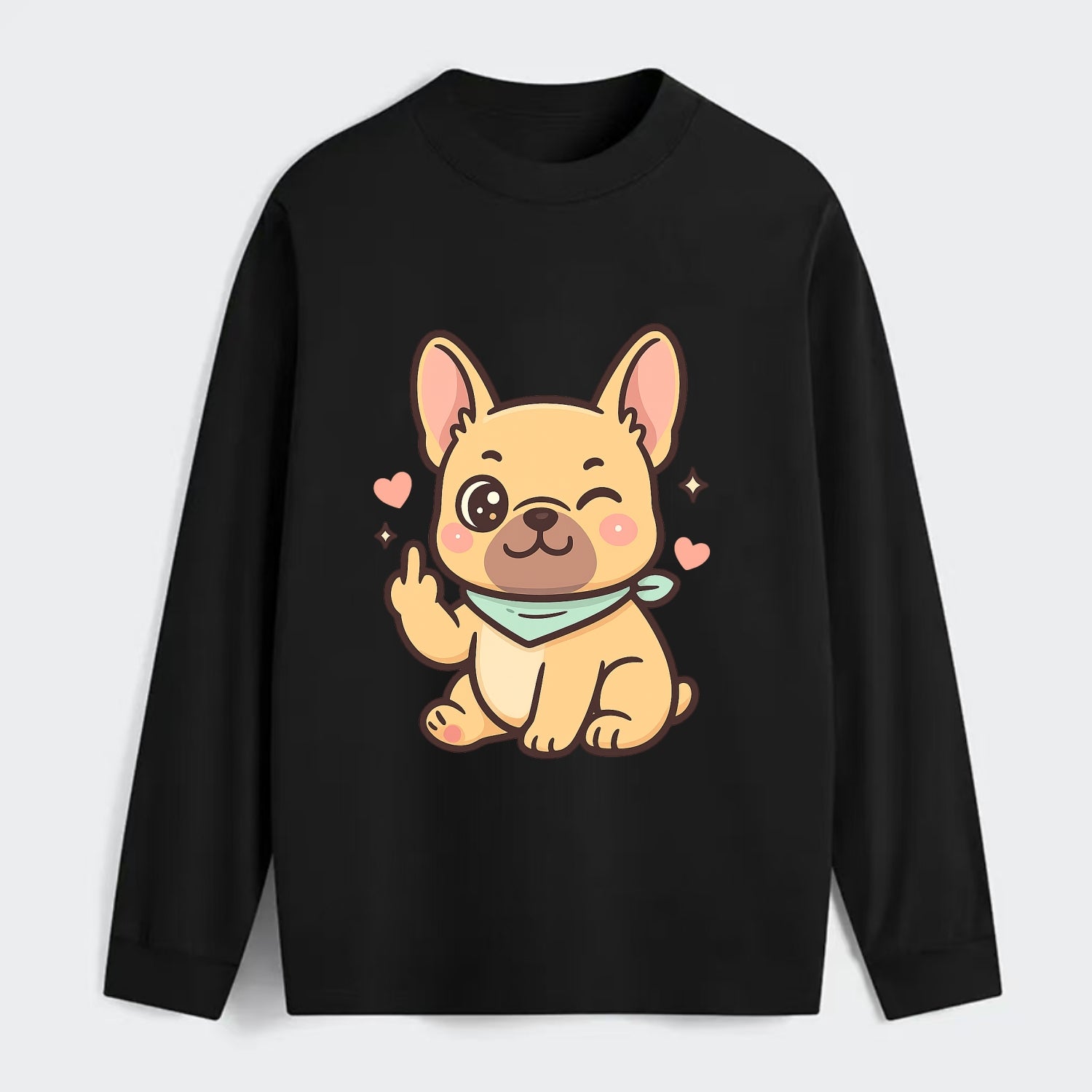 French Bulldog sitting with bat ears up, strong paw with sass - Classic Long Sleeve Shirt - Black