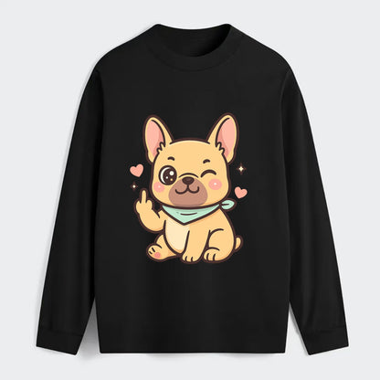 French Bulldog sitting with bat ears up, strong paw with sass - Classic Long Sleeve Shirt - Black