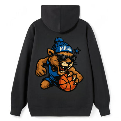 Florida Panther wearing Magic beanie with star wand patch and wayfarer - Classic Pullover Hoodie - Black