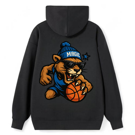 Florida Panther wearing Magic beanie with star wand patch and wayfarer - Classic Pullover Hoodie - Black