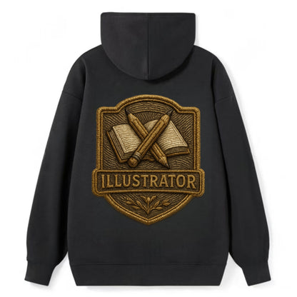Pencils and sketchbook - illustrator badge - Classic Pullover Hoodie - Black