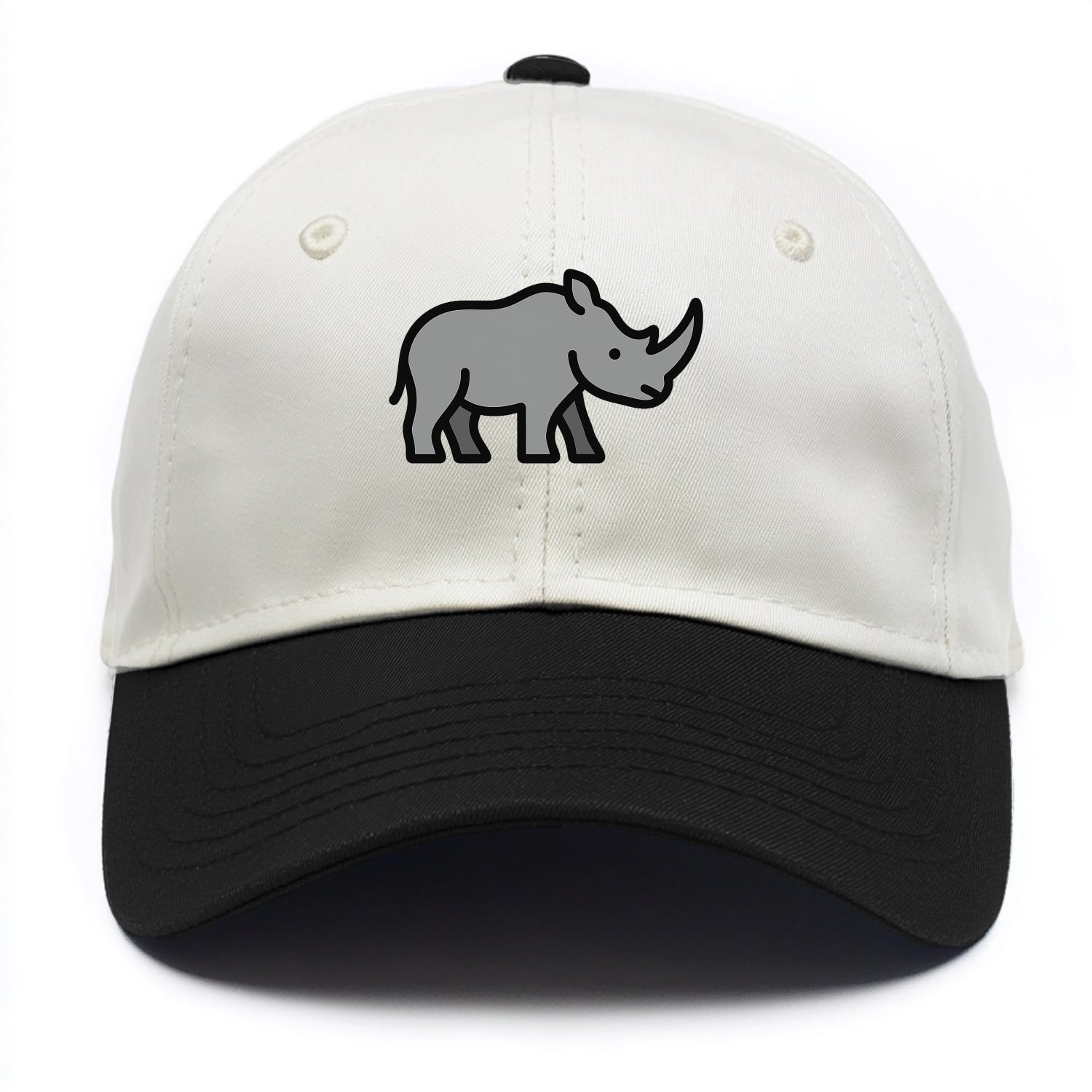 Rhinoceros - Gray with horn flat side profile - Two Tone Cap - Black