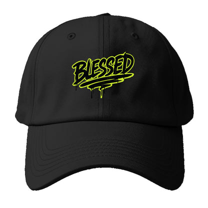 Bold typography design - "BLESSED" - recognizing good fortune, - Baseball Cap For Big Heads - Black