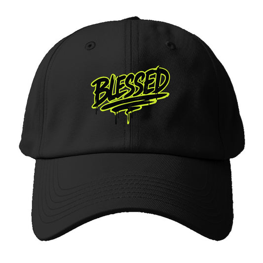 Bold typography design - "BLESSED" - recognizing good fortune, - Baseball Cap For Big Heads - Black