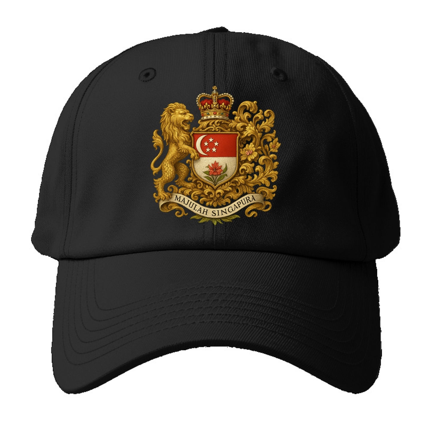 Singapore Merlion Emblem - Baseball Cap For Big Heads - Black