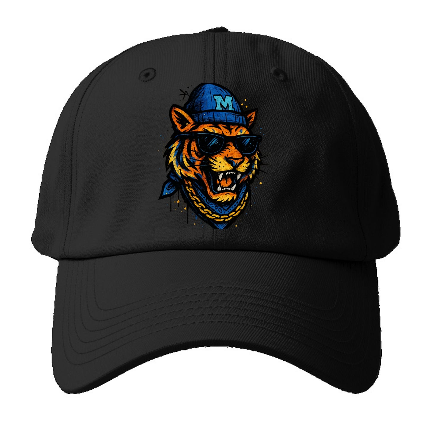 Memphis Tiger wearing Memphis beanie with M patch - Baseball Cap For Big Heads - Black