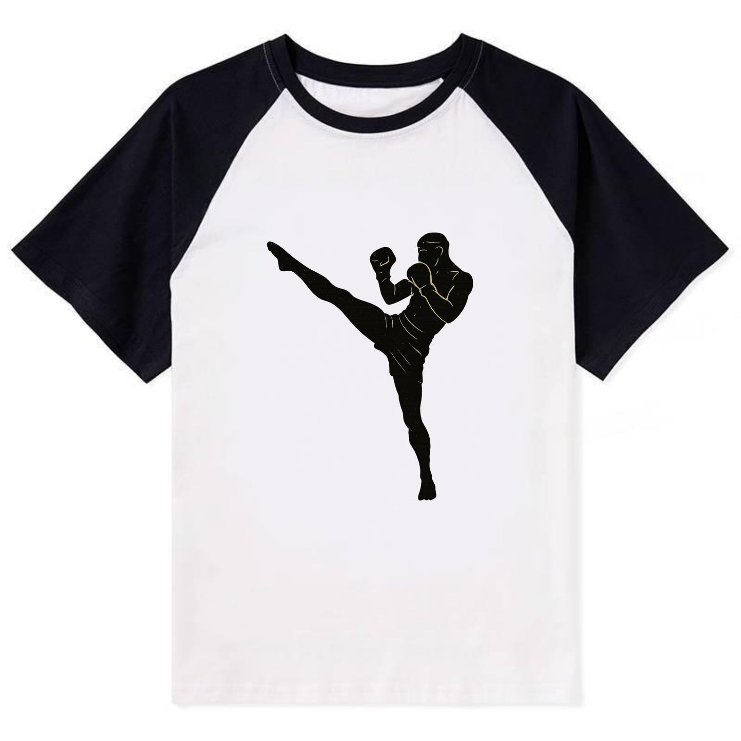Kickboxer delivering roundhouse kick - Contrast Raglan T-shirt - Black