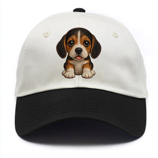 Baby Beagle Puppy - tricolor coat, long droopy ears, big pleading eyes, - Two Tone Cap - Black