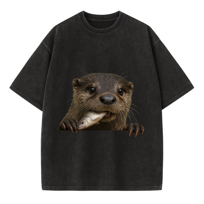 River Otter  - Vintage T-shirt - Black