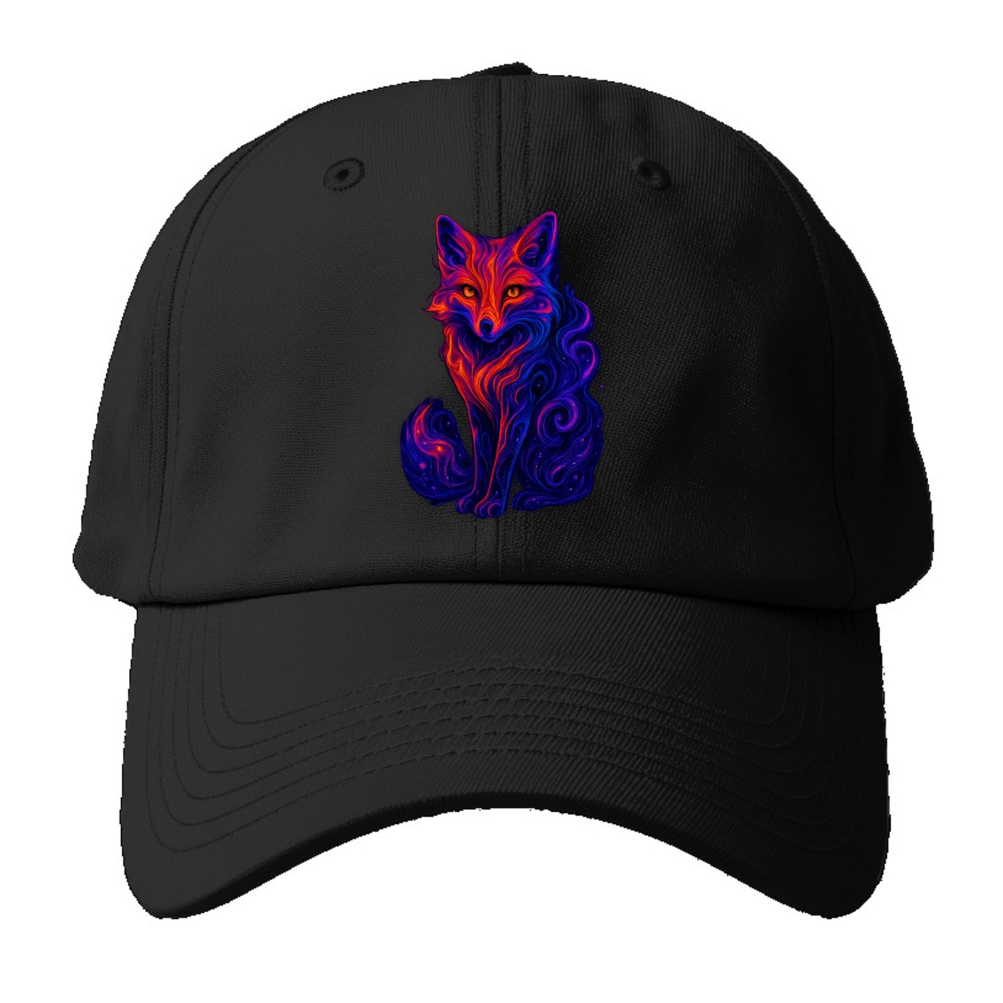 Clever fox with tail dissolving into cosmic nebula swirls, orange to - Baseball Cap For Big Heads - Black