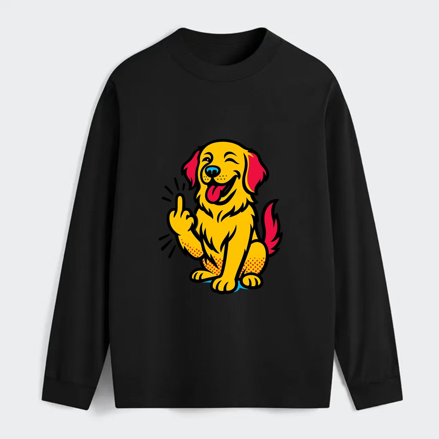 Golden Retriever with happy smile and golden coat, fluffy paw raised - Classic Long Sleeve Shirt - Black