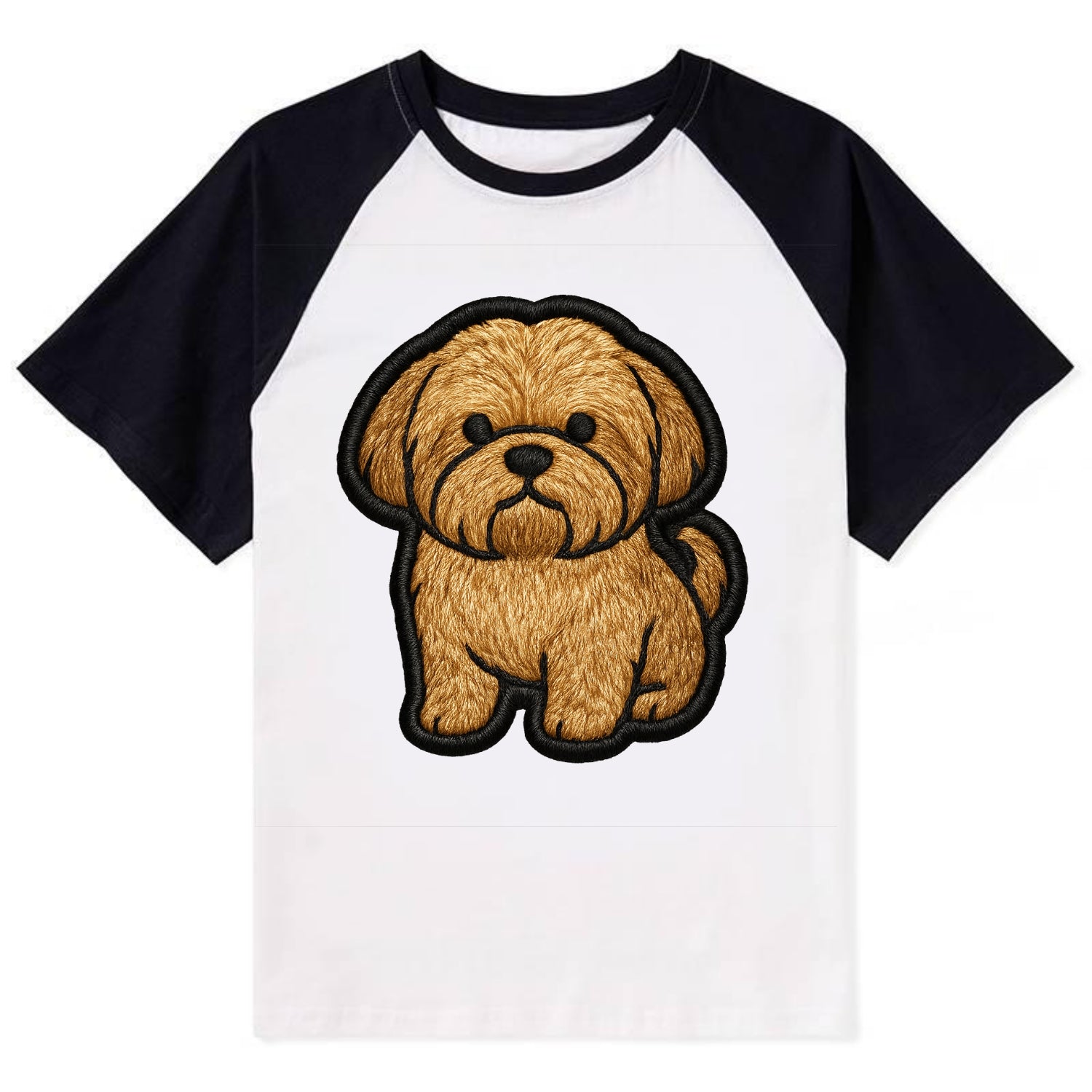 Shih Tzu - Minimalist fluffy design with - Contrast Raglan T-shirt - Black