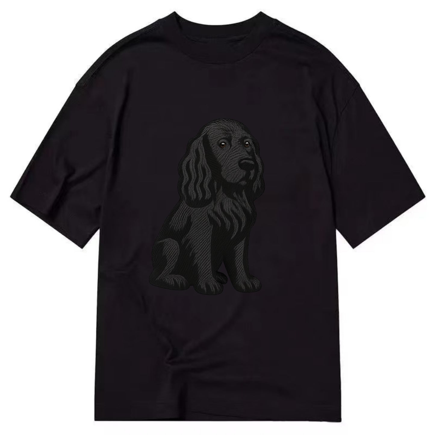Field Spaniel - Black silky coat embroidered pose - Classic T-shirt - Black