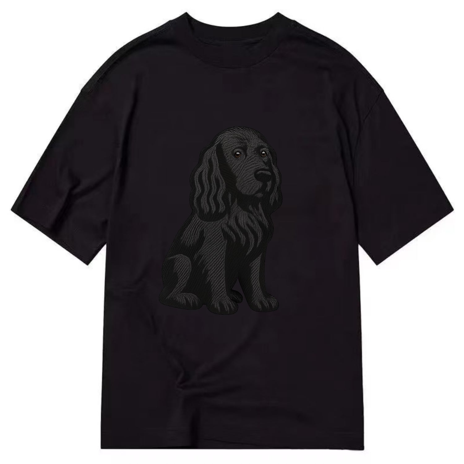 Field Spaniel - Black silky coat embroidered pose - Classic T-shirt - Black