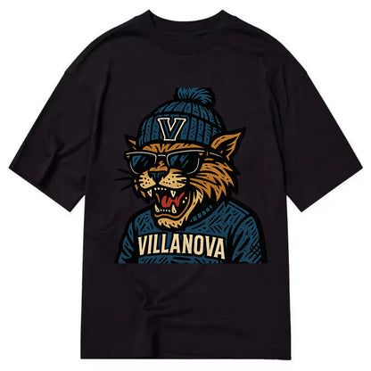 Villanova Wildcat wearing Villanova beanie with V patch - Classic T-shirt - Black