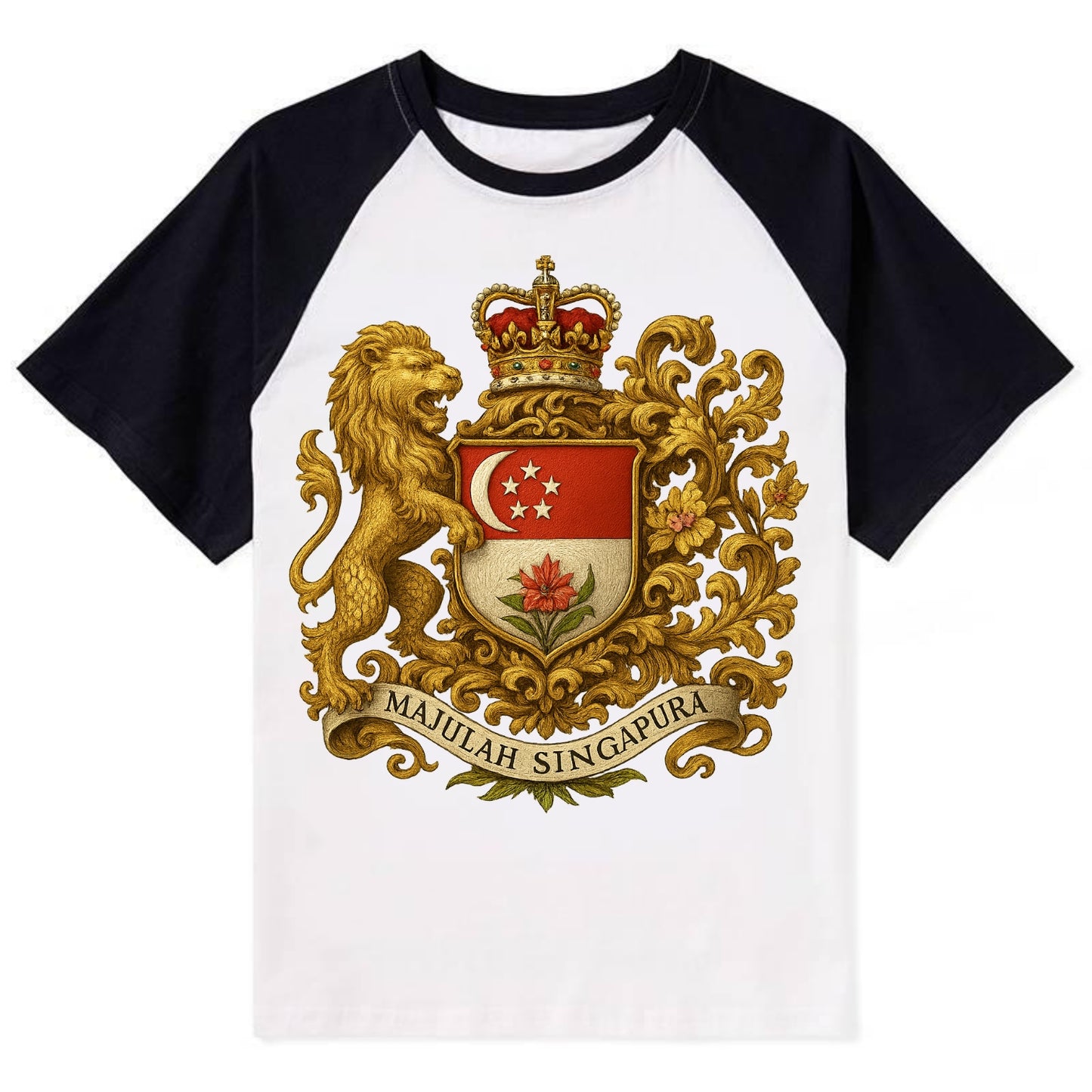Singapore Merlion Emblem - Contrast Raglan T-shirt - Black