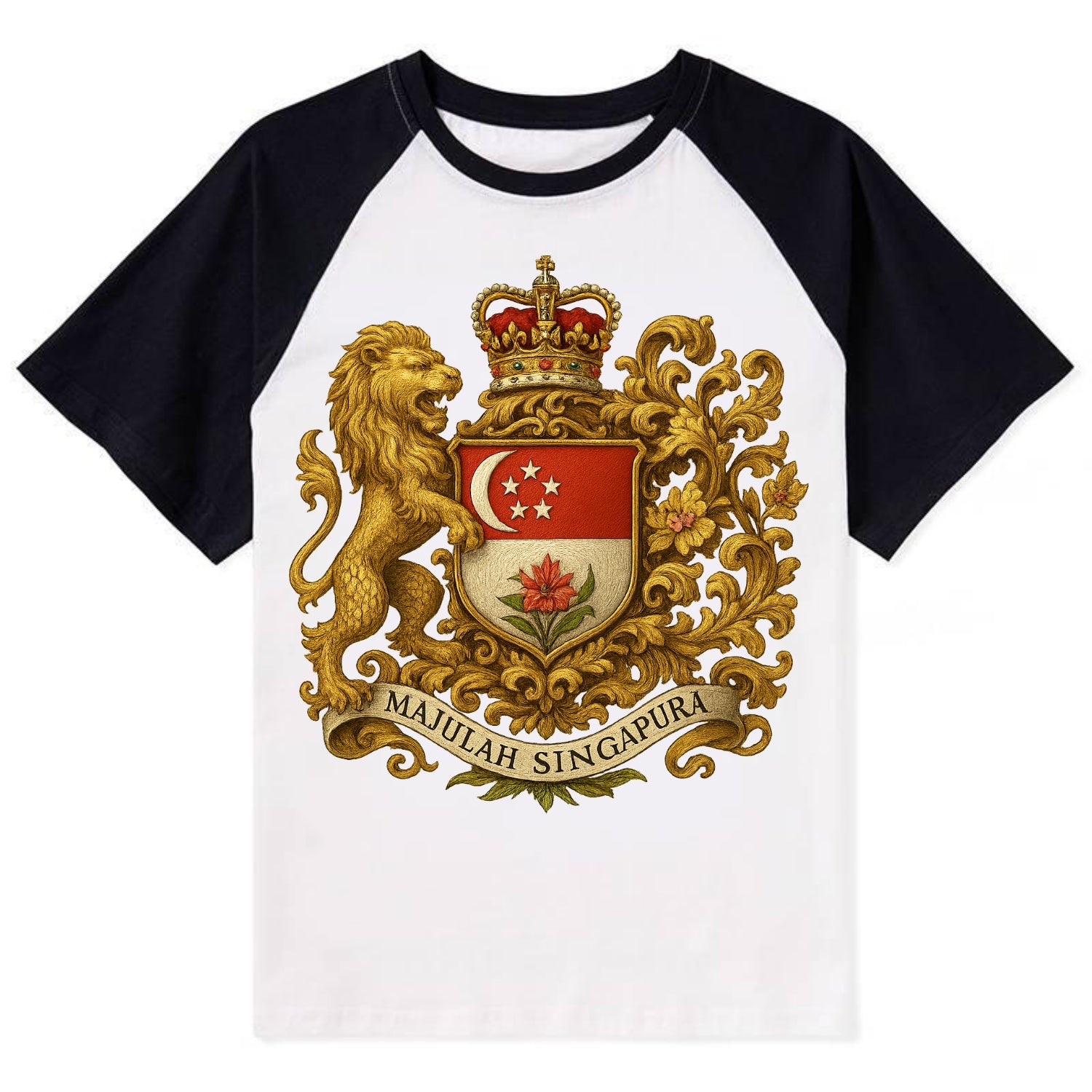 Singapore Merlion Emblem - Contrast Raglan T-shirt - Black