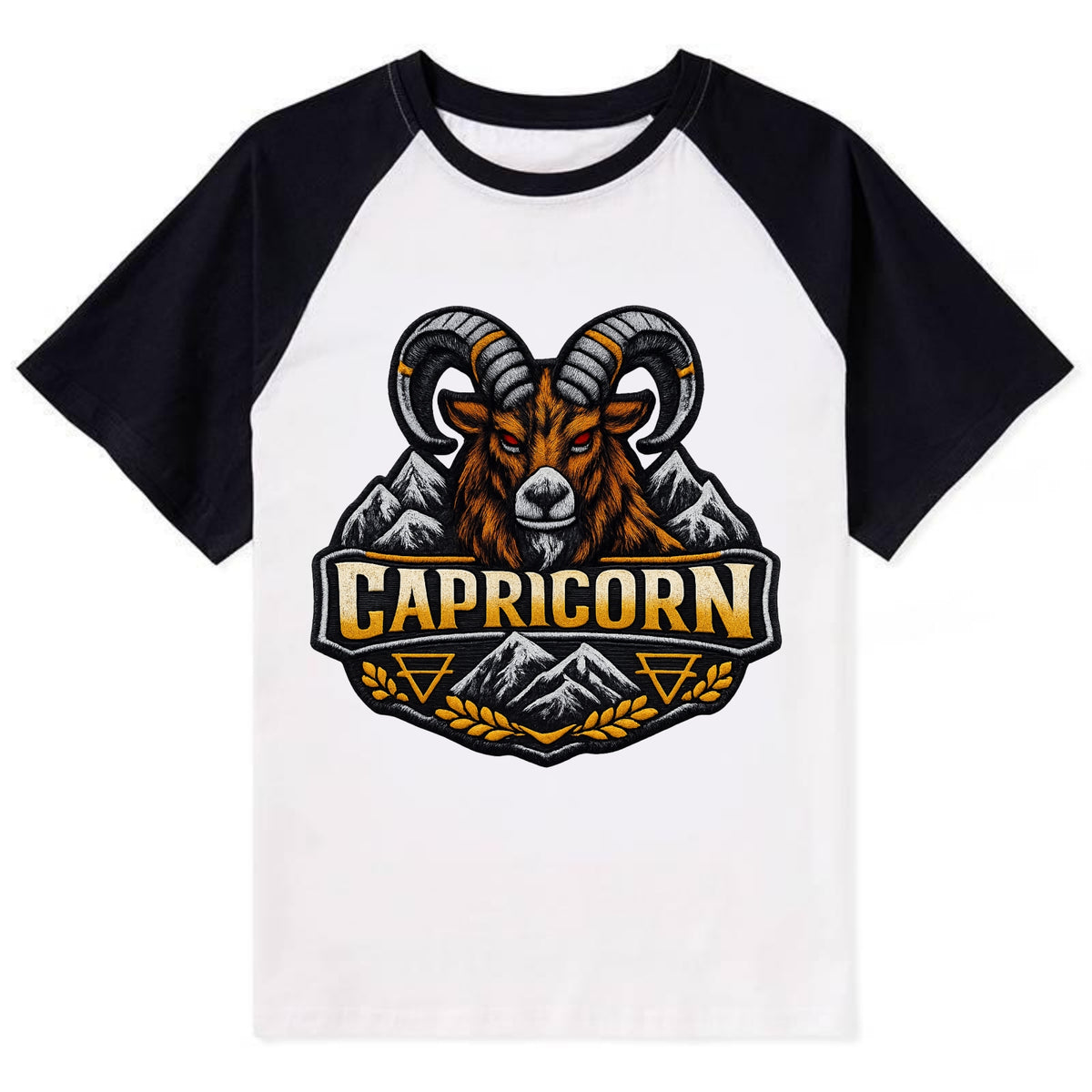 CAPRICORN GOAT - mountain goat in brown and gray , earth sign - Contrast Raglan T-shirt - Black