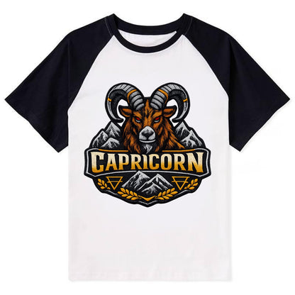 CAPRICORN GOAT - mountain goat in brown and gray , earth sign - Contrast Raglan T-shirt - Black