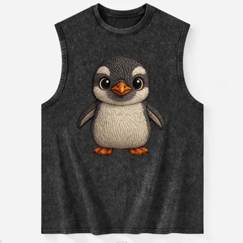 Baby Gentoo Penguin - orange beak, white cap, bright eyes, front-facing, - Vintage Washed Tank
