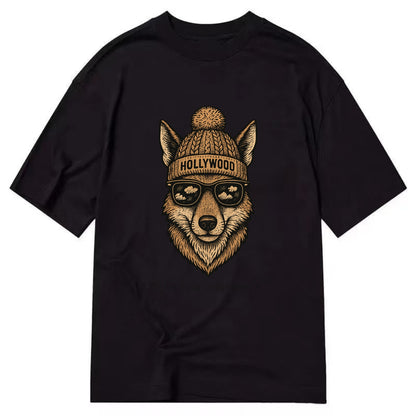 LA Coyote wearing Hollywood beanie with pom pom and wayfarer sunglasses - Classic T-shirt - Black