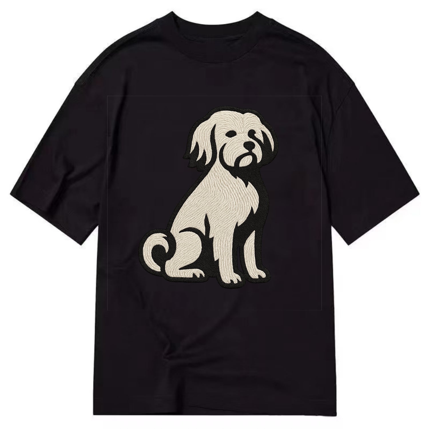 Löwchen - Little Lion Dog white embroide - Classic T-shirt - Black