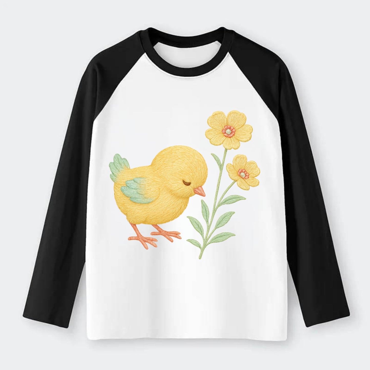 Yellow Chick - Raglan Long Sleeve T-Shirt - Black