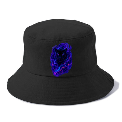 Sleek black panther emerging from swirls of deep purple and electric blue, shadow-like - Bucket Hat - Black