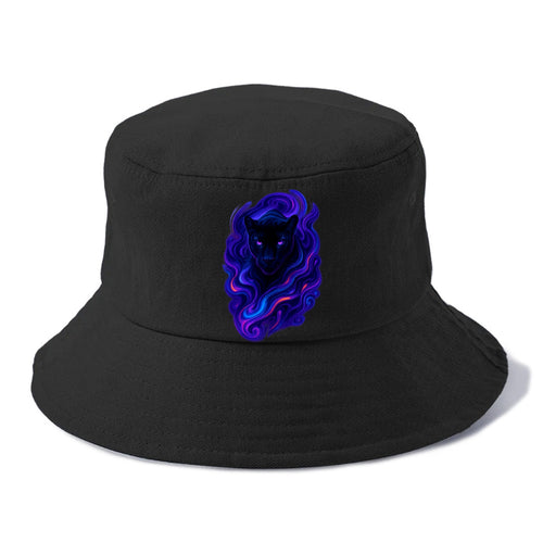 Sleek black panther emerging from swirls of deep purple and electric blue, shadow-like - Bucket Hat