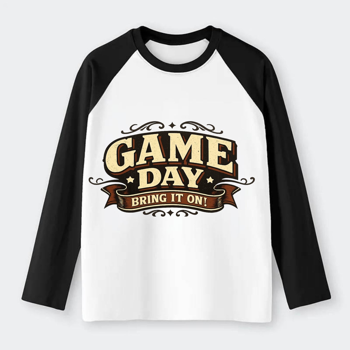 Bold typography design - "GAME DAY" - competition ready, bring it on - Raglan Long Sleeve T-Shirt - Black