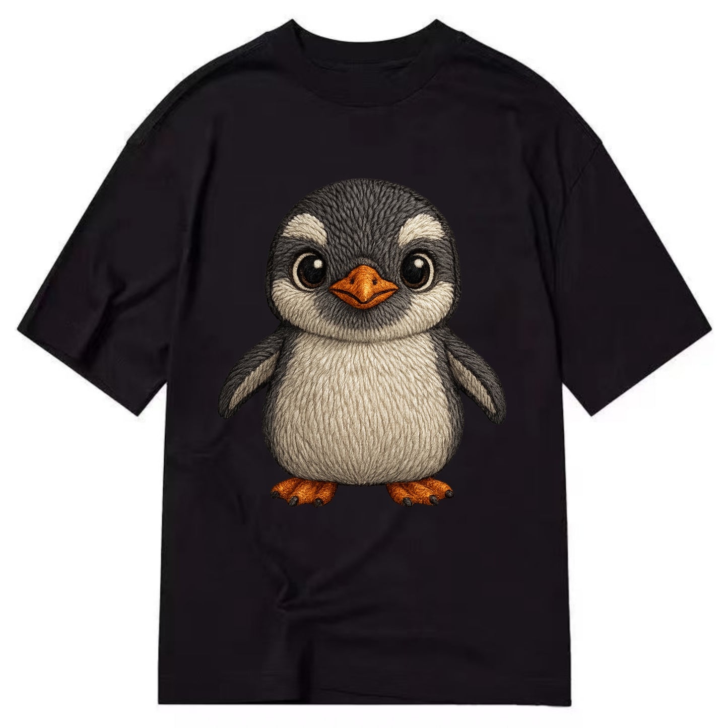 Baby Gentoo Penguin - orange beak, white cap, bright eyes, front-facing, energetic - Classic T-shirt - Black