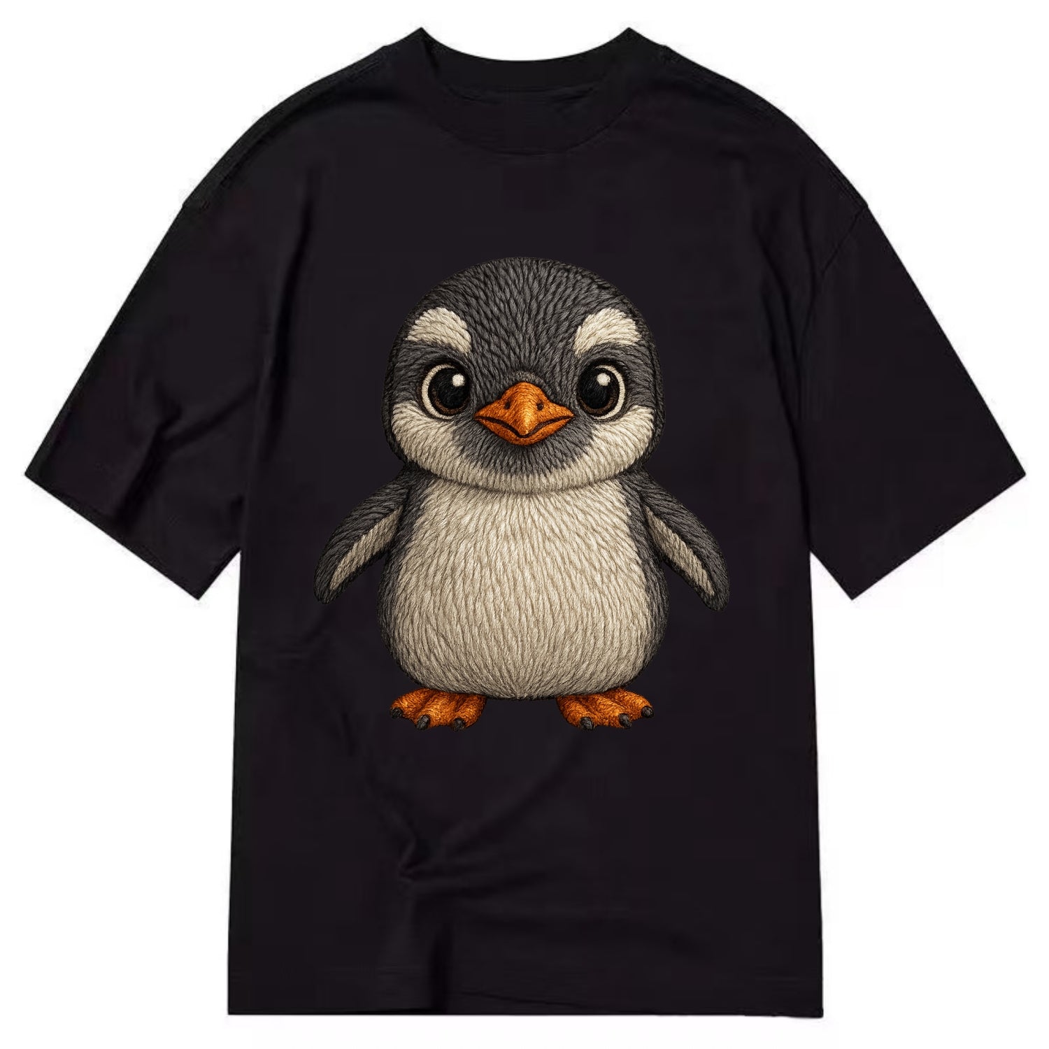 Baby Gentoo Penguin - orange beak, white cap, bright eyes, front-facing, energetic - Classic T-shirt - Black