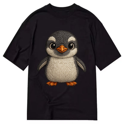 Baby Gentoo Penguin - orange beak, white cap, bright eyes, front-facing, energetic - Classic T-shirt - Black