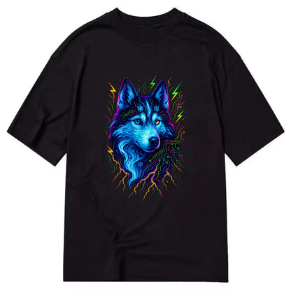 Siberian husky with ice-crystal flowing patterns, electric blue and white swirls, - Classic T-shirt - Black