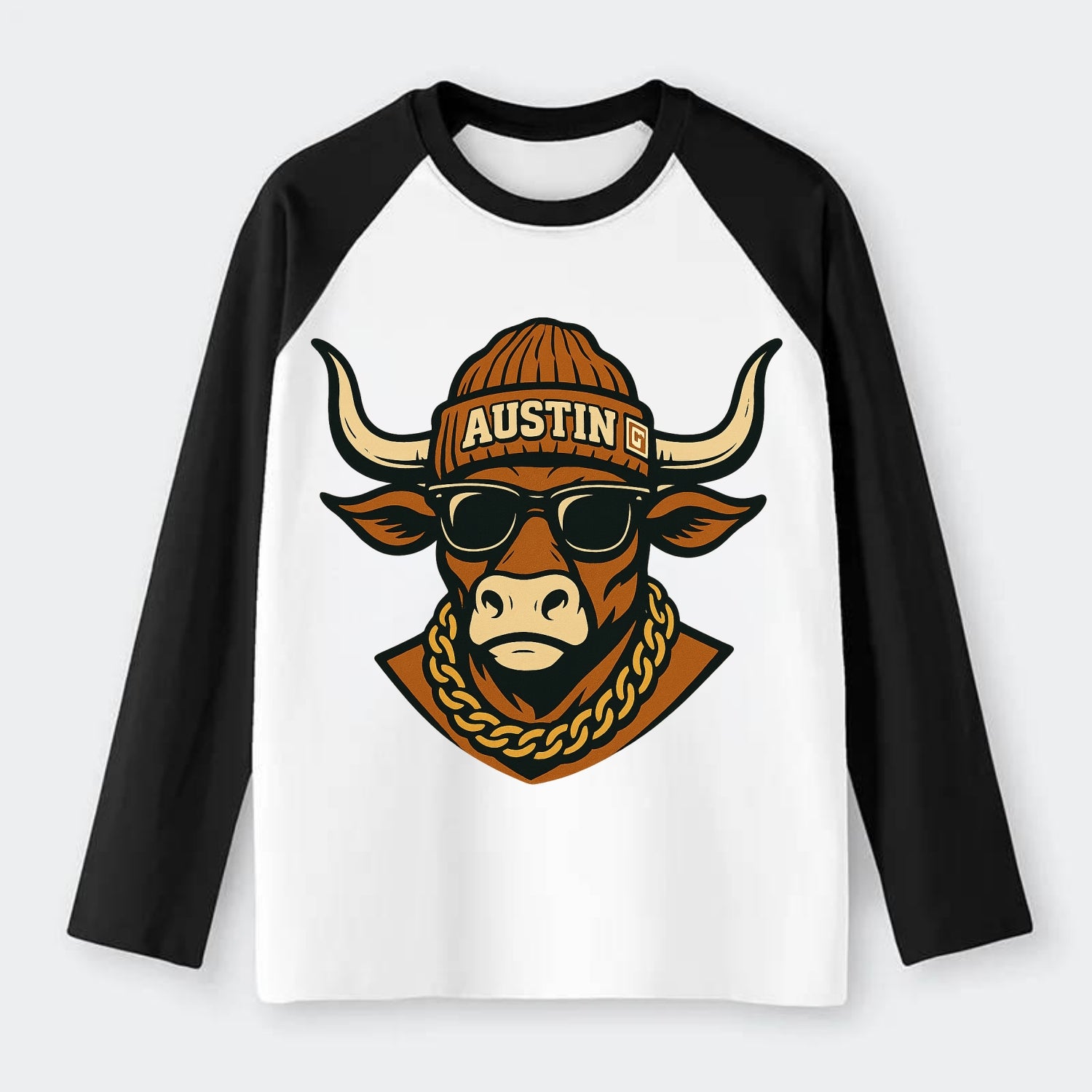 Austin Longhorn - Raglan Long Sleeve T-Shirt - Black