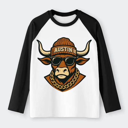 Austin Longhorn - Raglan Long Sleeve T-Shirt - Black